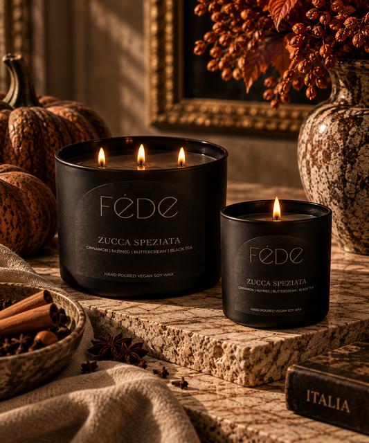 FÉDE Zucca Speziata 1-wick and 3-wick candles together
